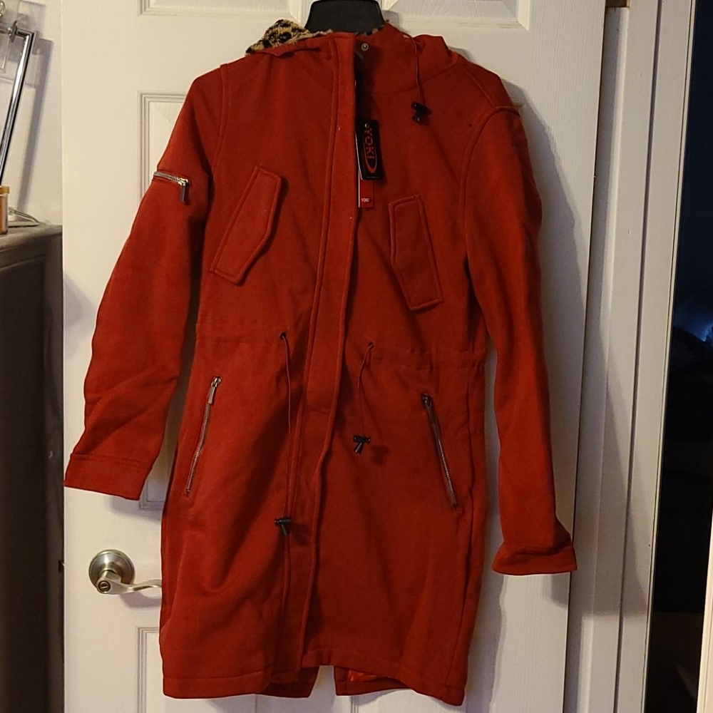 NWT Red leopard print hooded anorak
